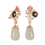 Vintage Sakura Flowers with Chalcedony Earrings-Evani Naomi Jewelry