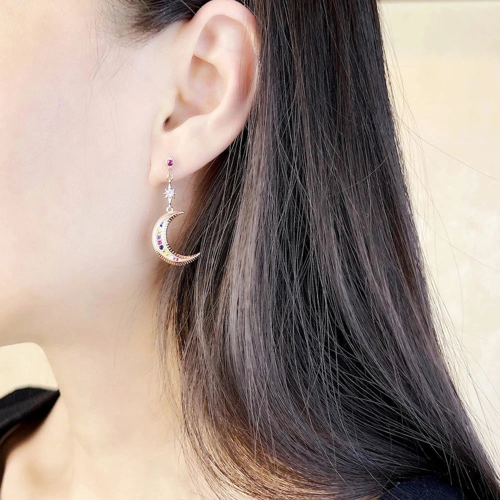 Vintage Star and Moon Diamond Earrings-Evani Naomi Jewelry