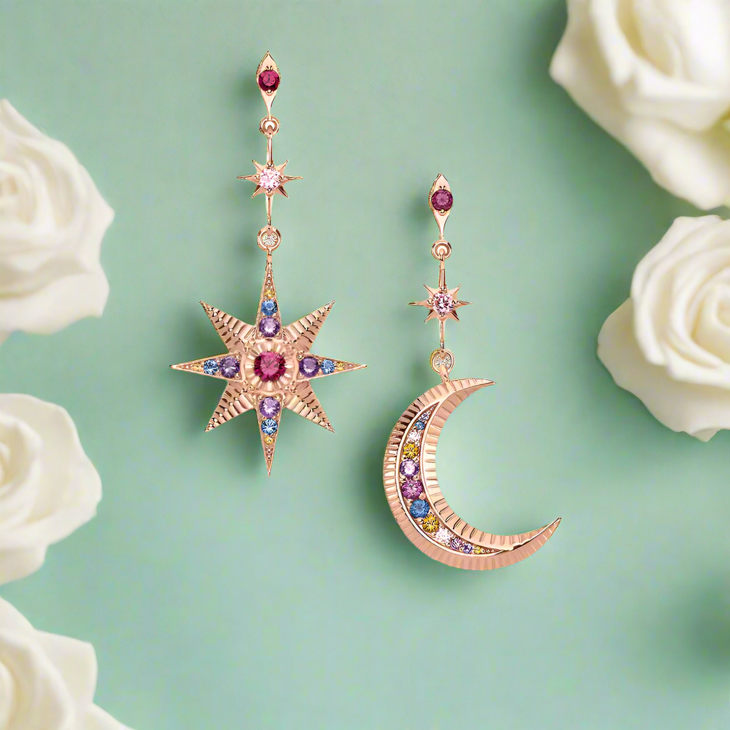 Vintage Star and Moon Diamond Earrings-Evani Naomi Jewelry