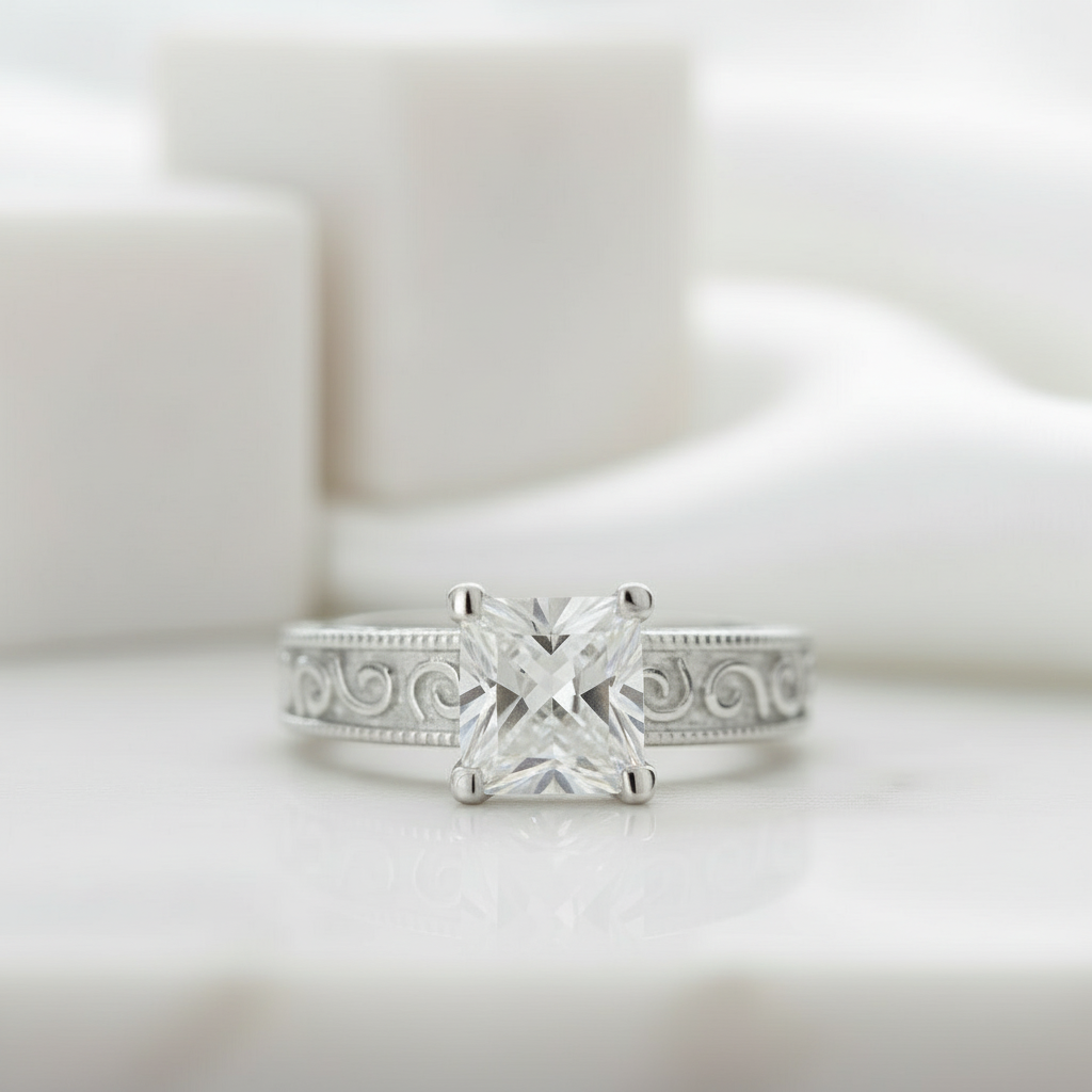 Vintage Style 1.0 Ct Princess Cut Engagement Ring-Evani Jewelry