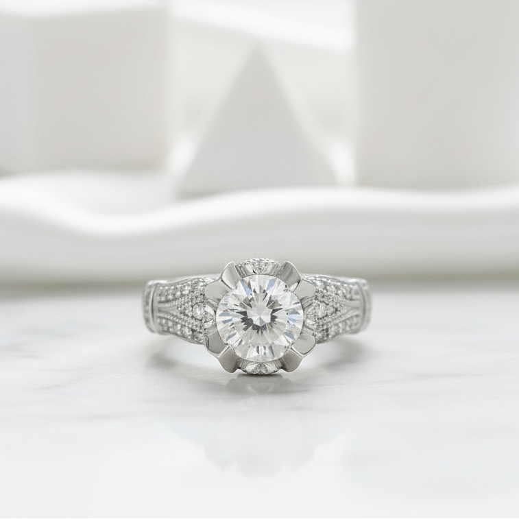 Vintage Style 2.0 Ct Round Cut Diamond Engagement Ring-Evani Jewelry
