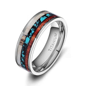 Vintage Unisex Titanium Wedding Band with Deer Antler & Wood Inlay-Evani Naomi Jewelry
