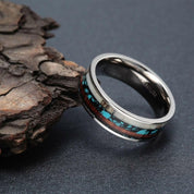 Vintage Unisex Titanium Wedding Band with Deer Antler & Wood Inlay-Evani Naomi Jewelry