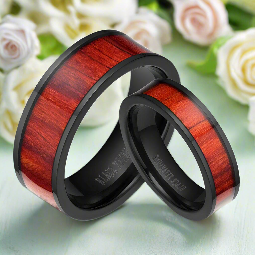 Vintage Unisex Titanium Wedding Band with Wood inlay-Evani Naomi Jewelry