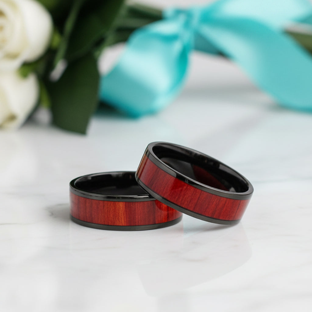 Vintage Unisex Titanium Wedding Band with Wood inlay-Evani Jewelry