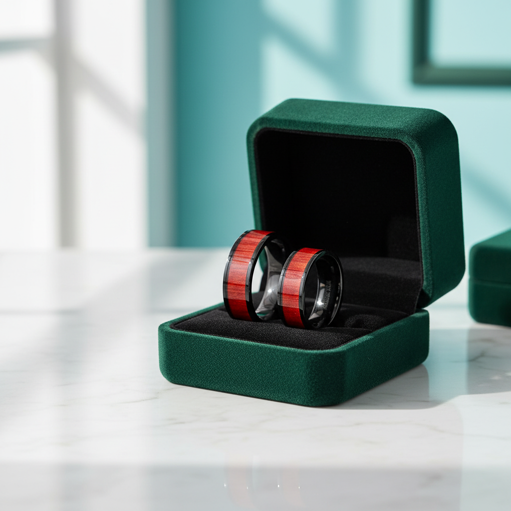 Vintage Unisex Titanium Wedding Band with Wood inlay - Evani Naomi Jewelry