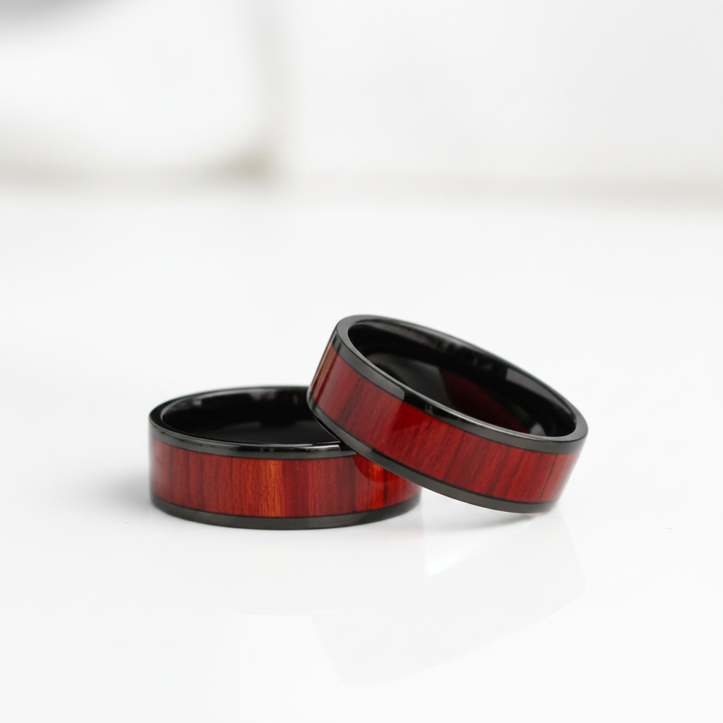 Vintage Unisex Titanium Wedding Band with Wood inlay - Evani Naomi Jewelry