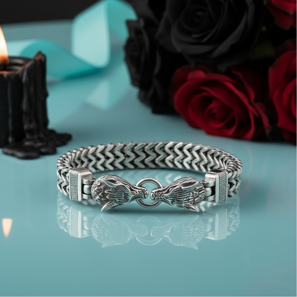 Vintage Viking Wolf Head Box Chain Bracelet-Evani Naomi Jewelry