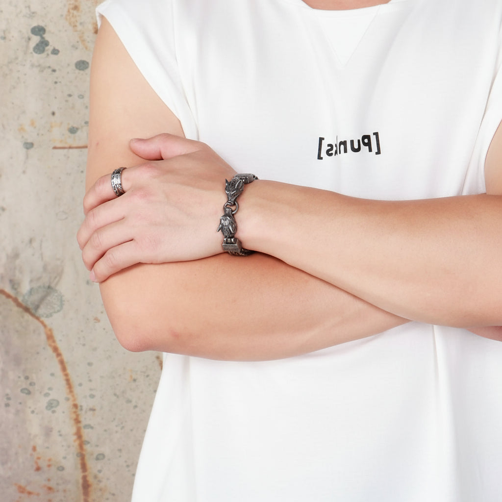 Vintage Viking Wolf Head Box Chain Bracelet-Evani Naomi Jewelry