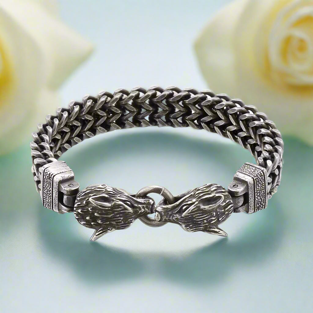 Vintage Viking Wolf Head Box Chain Bracelet-Evani Naomi Jewelry