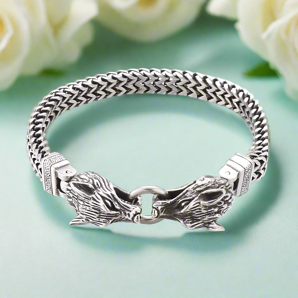 Vintage Viking Wolf Head Box Chain Bracelet-Evani Naomi Jewelry