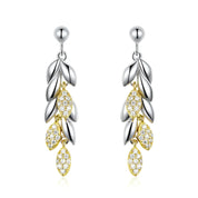 Wheat Leaves Diamond Drop Earrings-Evani Naomi Jewelry