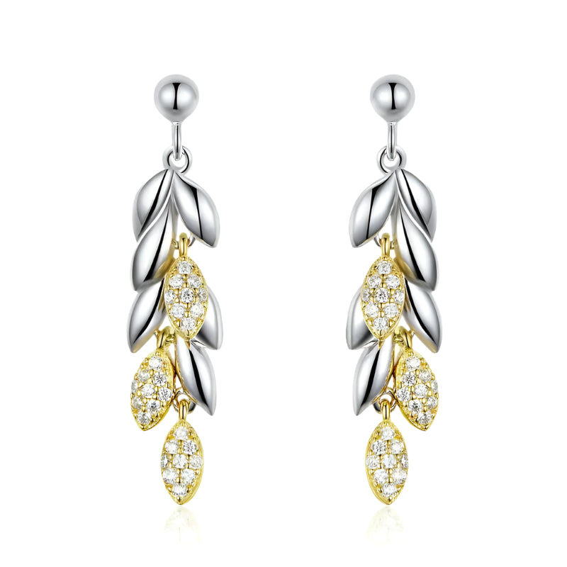 Wheat Leaves Diamond Drop Earrings-Evani Naomi Jewelry