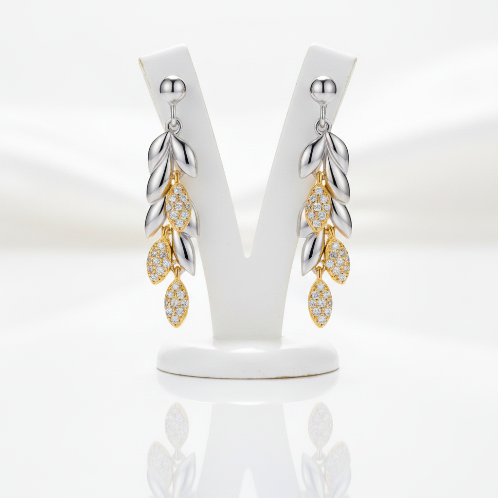 Wheat Leaves Diamond Drop Earrings-Evani Jewelry