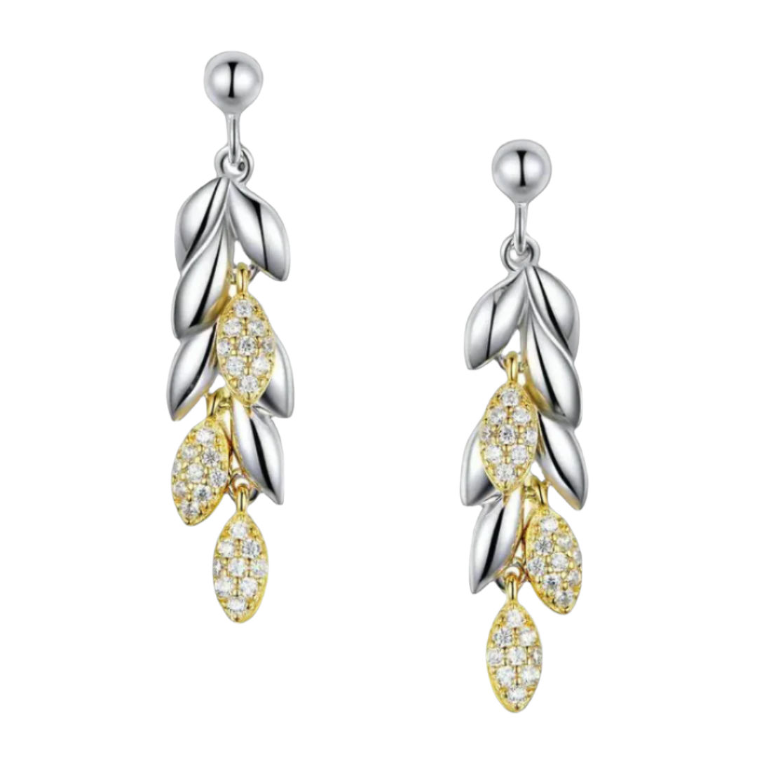 Wheat Leaves Diamond Drop Earrings-Evani Naomi Jewelry