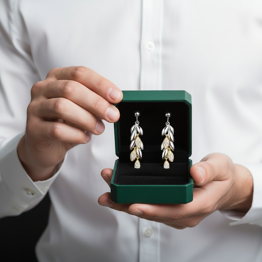 Wheat Leaves Diamond Option Drop Earrings