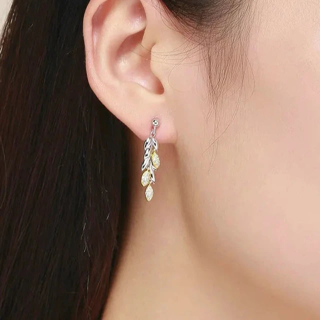 Wheat Leaves Diamond Drop Earrings-Evani Naomi Jewelry