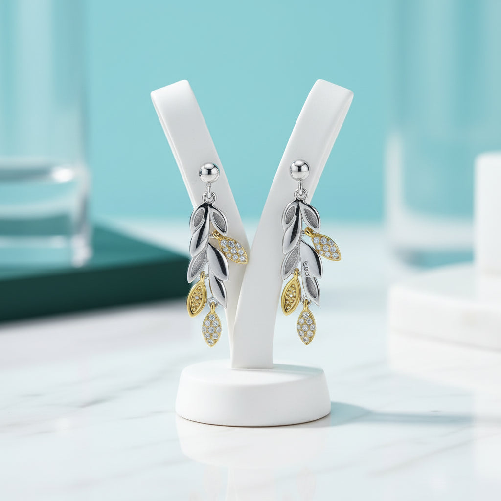 Wheat Leaves Diamond Drop Earrings-Evani Jewelry