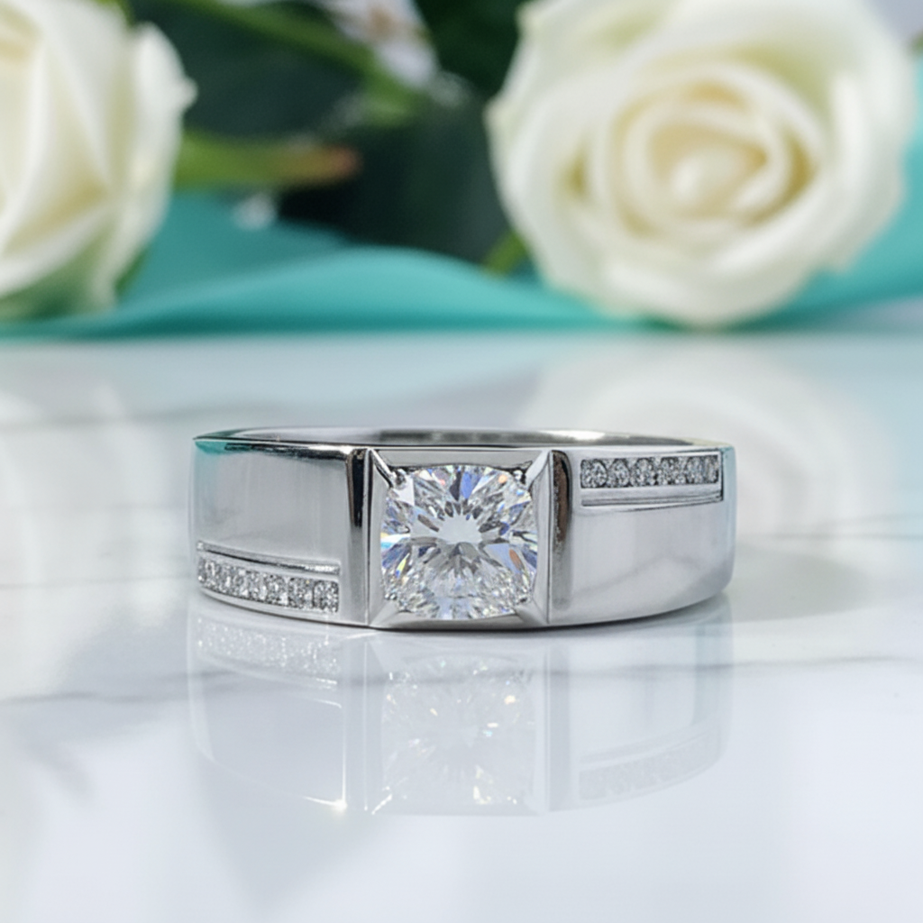 White Gold 0.5 Ct Round Cut Diamond Mens Ring-Evani Jewelry