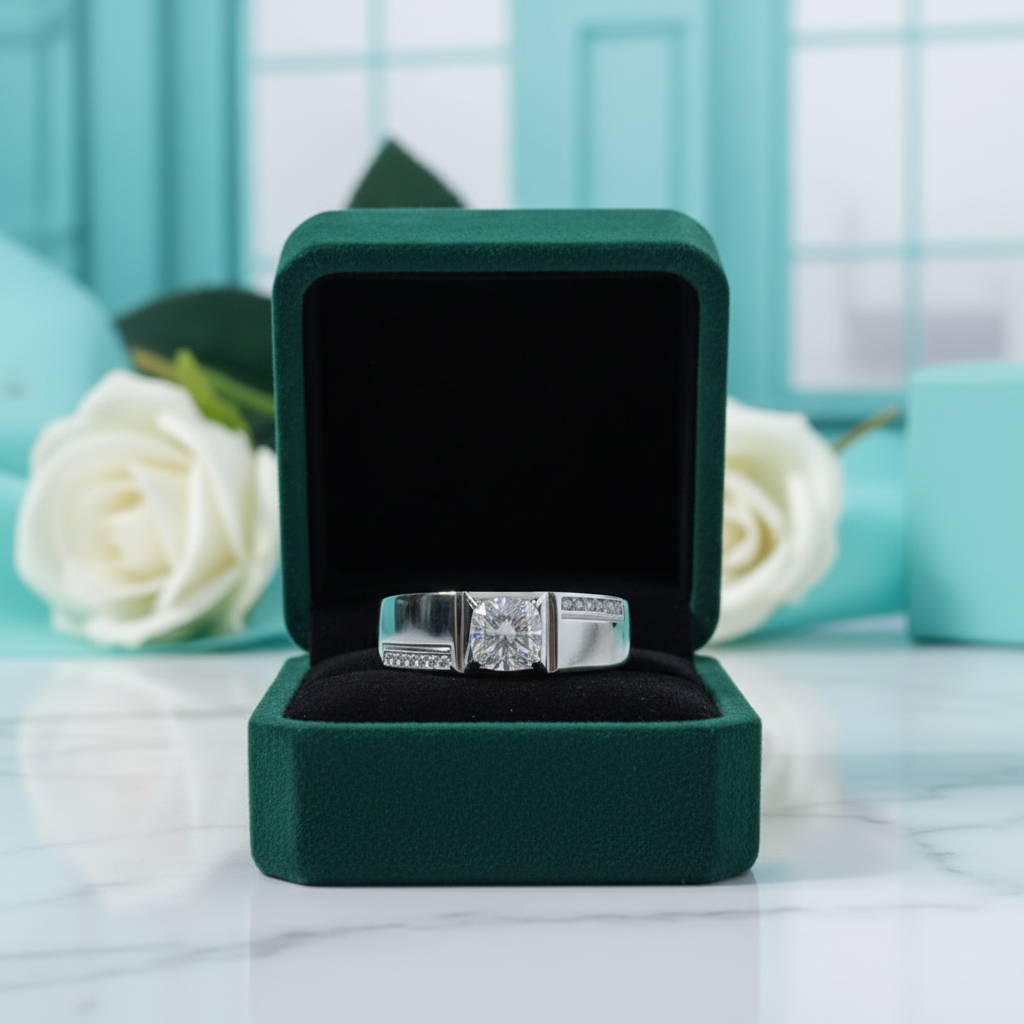 White Gold 0.5 Ct Round Cut Diamond Option Mens Ring - Evani Naomi Jewelry