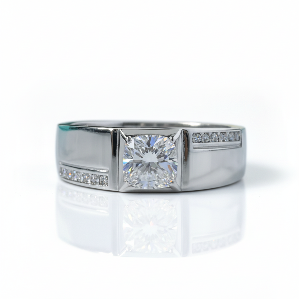 White Gold 0.5 Ct Round Cut Diamond Option Mens Ring - Evani Naomi Jewelry