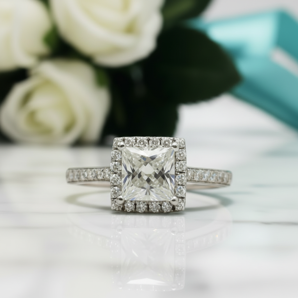 White Gold 1.0 Ct Princess Cut Diamond Engagement Ring-Evani Jewelry