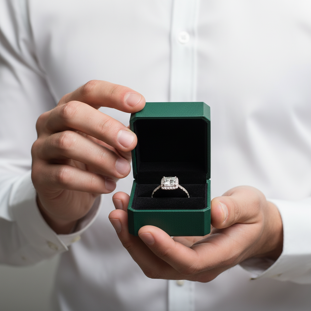 White Gold 1.0 Ct Princess Cut Diamond Option Engagement Ring - Evani Naomi Jewelry