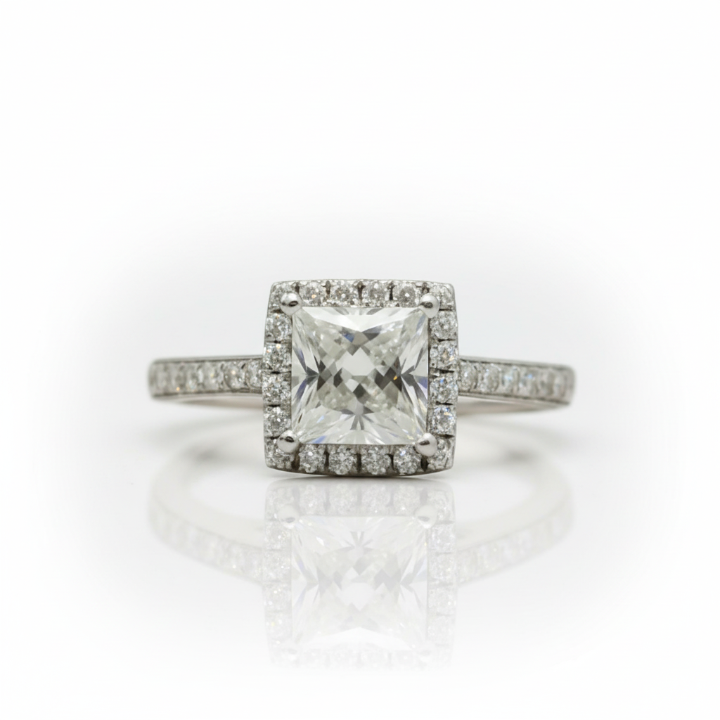 White Gold 1.0 Ct Princess Cut Diamond Option Engagement Ring - Evani Naomi Jewelry