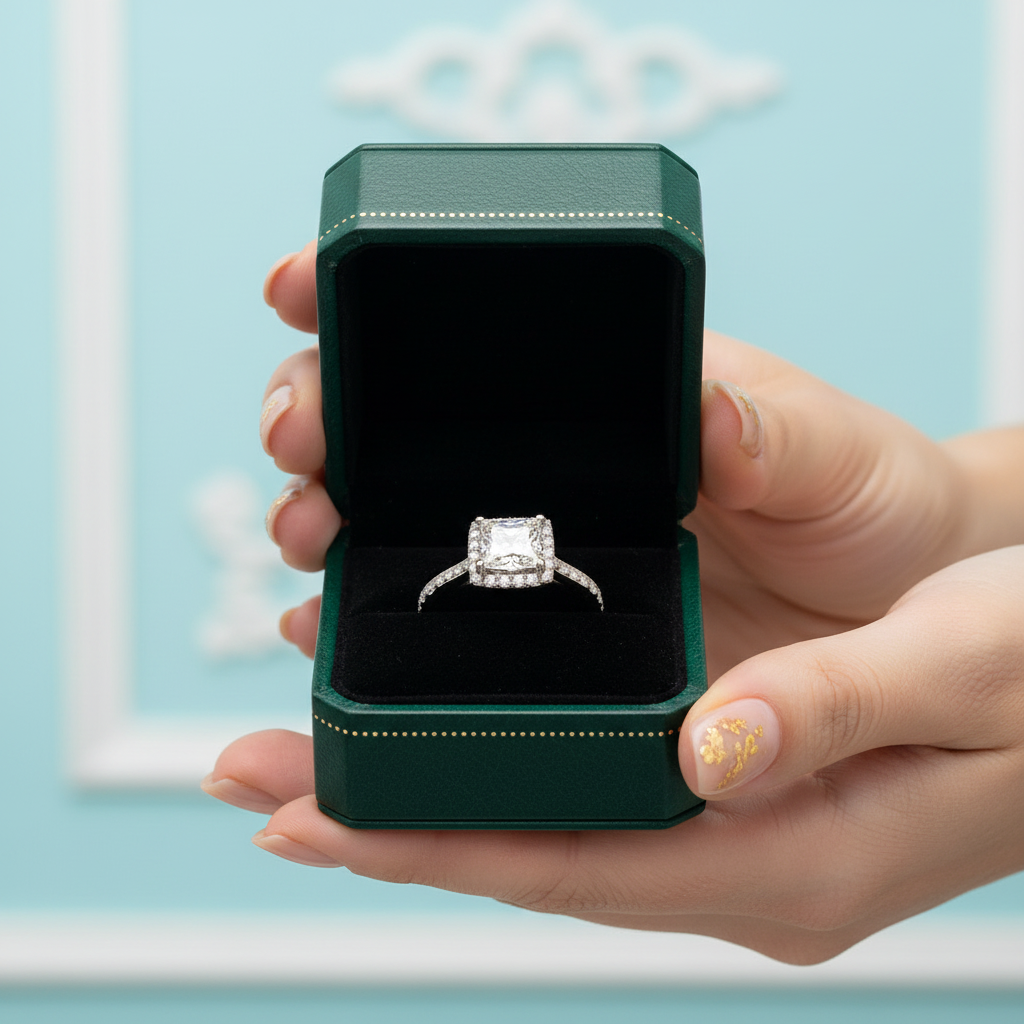 White Gold 1.0 Ct Princess Cut Diamond Option Engagement Ring - Evani Naomi Jewelry