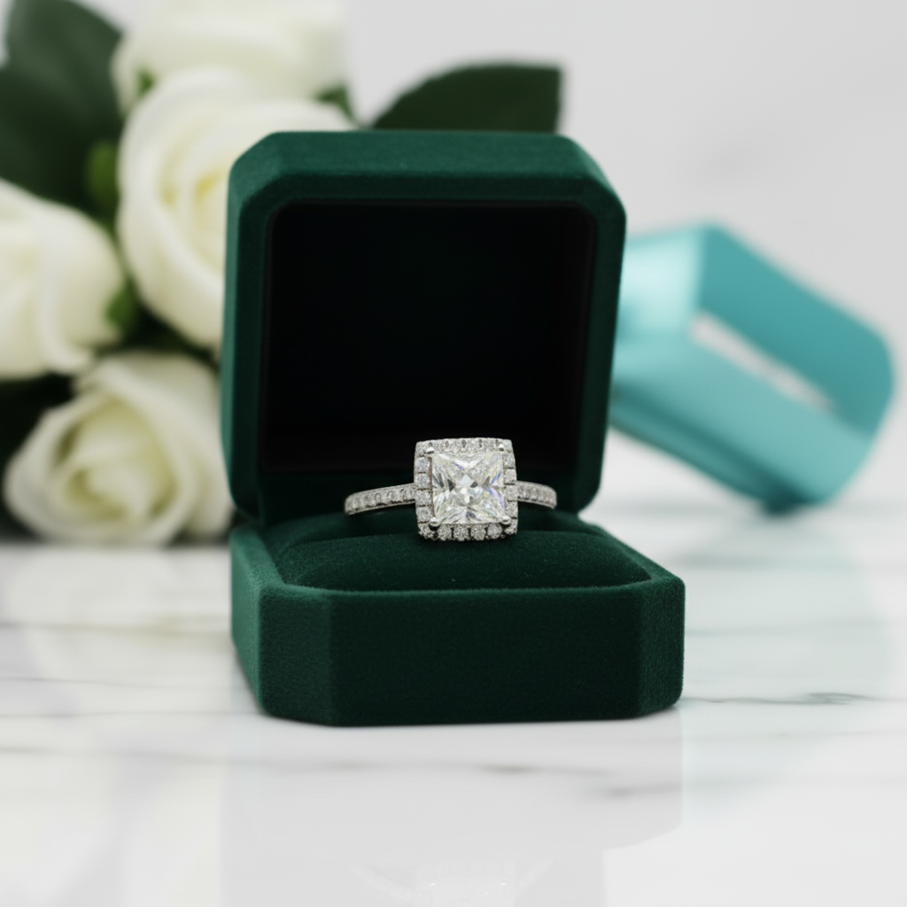 White Gold 1.0 Ct Princess Cut Diamond Option Engagement Ring - Evani Naomi Jewelry