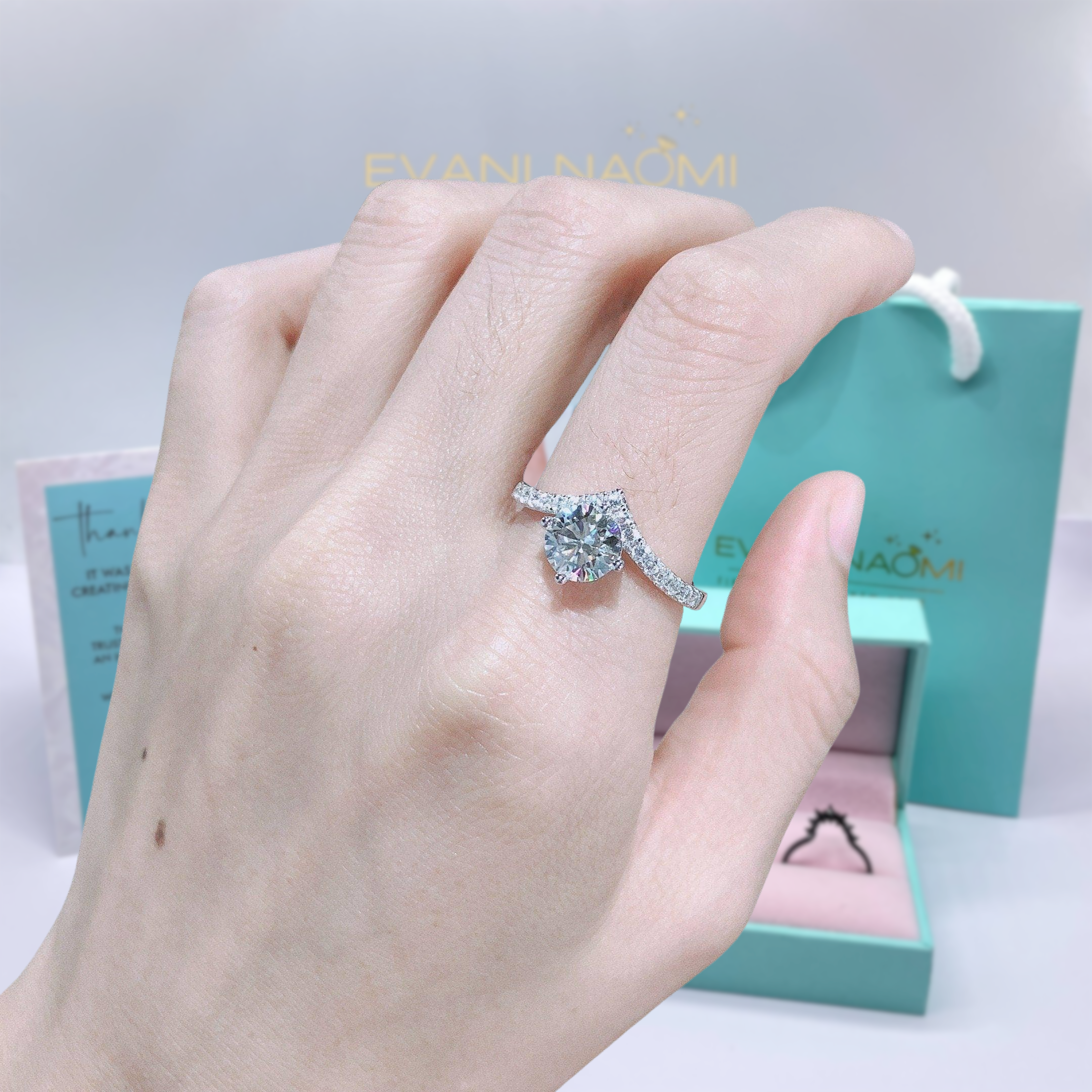 White Gold 1.0 Ct Round Cut Diamond Engagement-Evani Naomi Jewelry