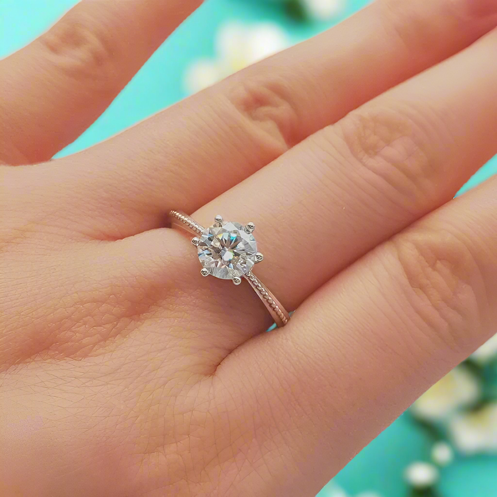 White Gold 1.0 Ct Round Cut Diamond Engagement Ring-Evani Jewelry
