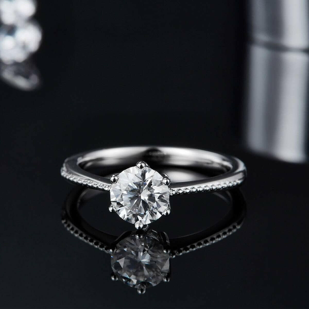 White Gold 1.0 Ct Round Cut Diamond Engagement Ring-Evani Jewelry