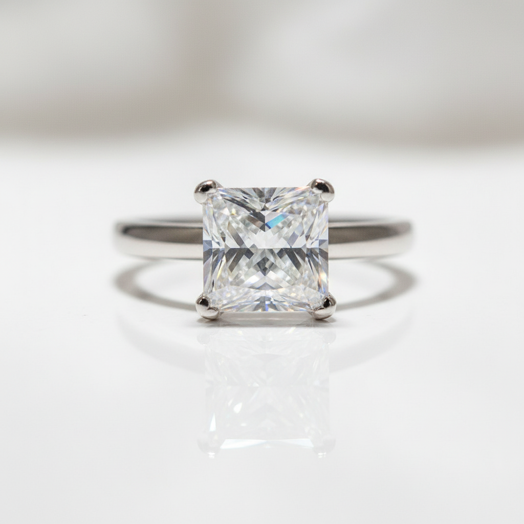 White Gold Engagement Ring with 2.0ct Princess Cut Diamond Option
