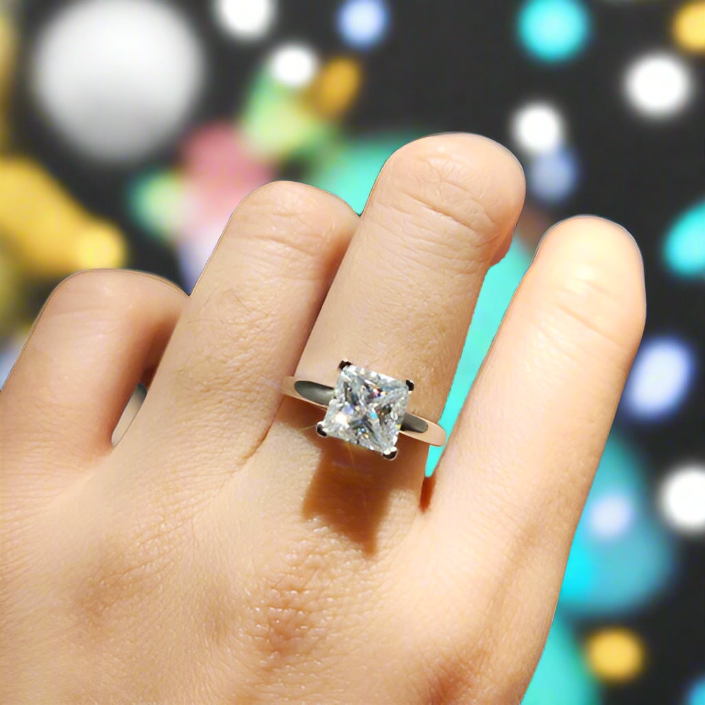 White Gold Engagement Ring with 2.0ct Princess Cut Diamond-Evani Jewelry