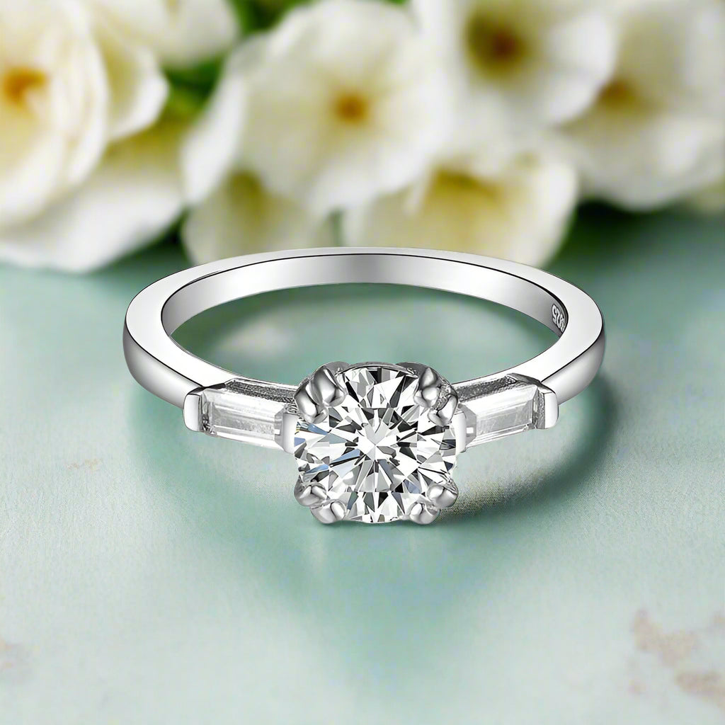 White Gold Engagement Ring with Round Cut Diamond-Evani Jewelry