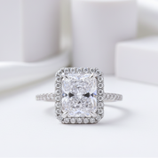 White Gold Halo Radiant Cut Diamond Engagement Ring-Evani Jewelry