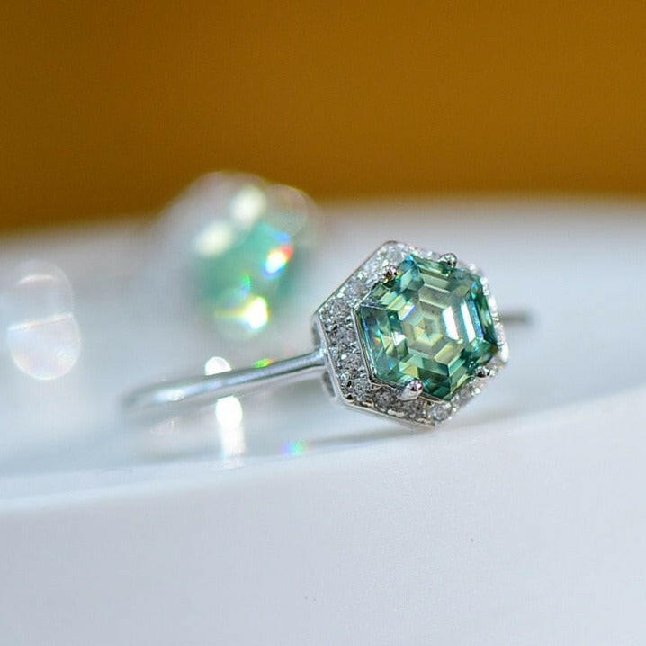 White Gold Hexagon Cut Diamond Engagement Ring-Evani Jewelry