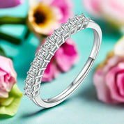 White Gold Wedding Band with Half Eternity Princess-Cut Diamond-Evani Naomi Jewelry