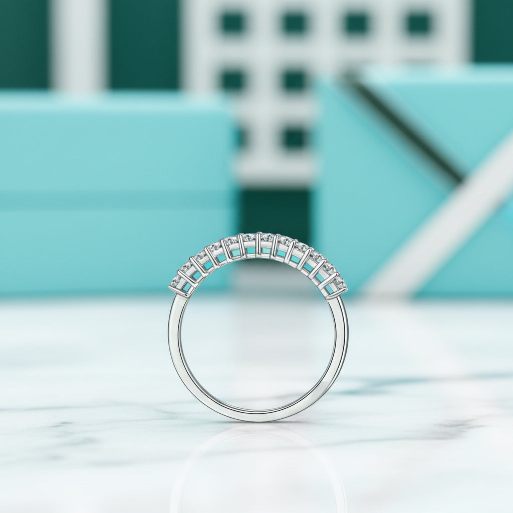 White Gold Wedding Band with Half Eternity Princess-Cut Diamond-Evani Jewelry