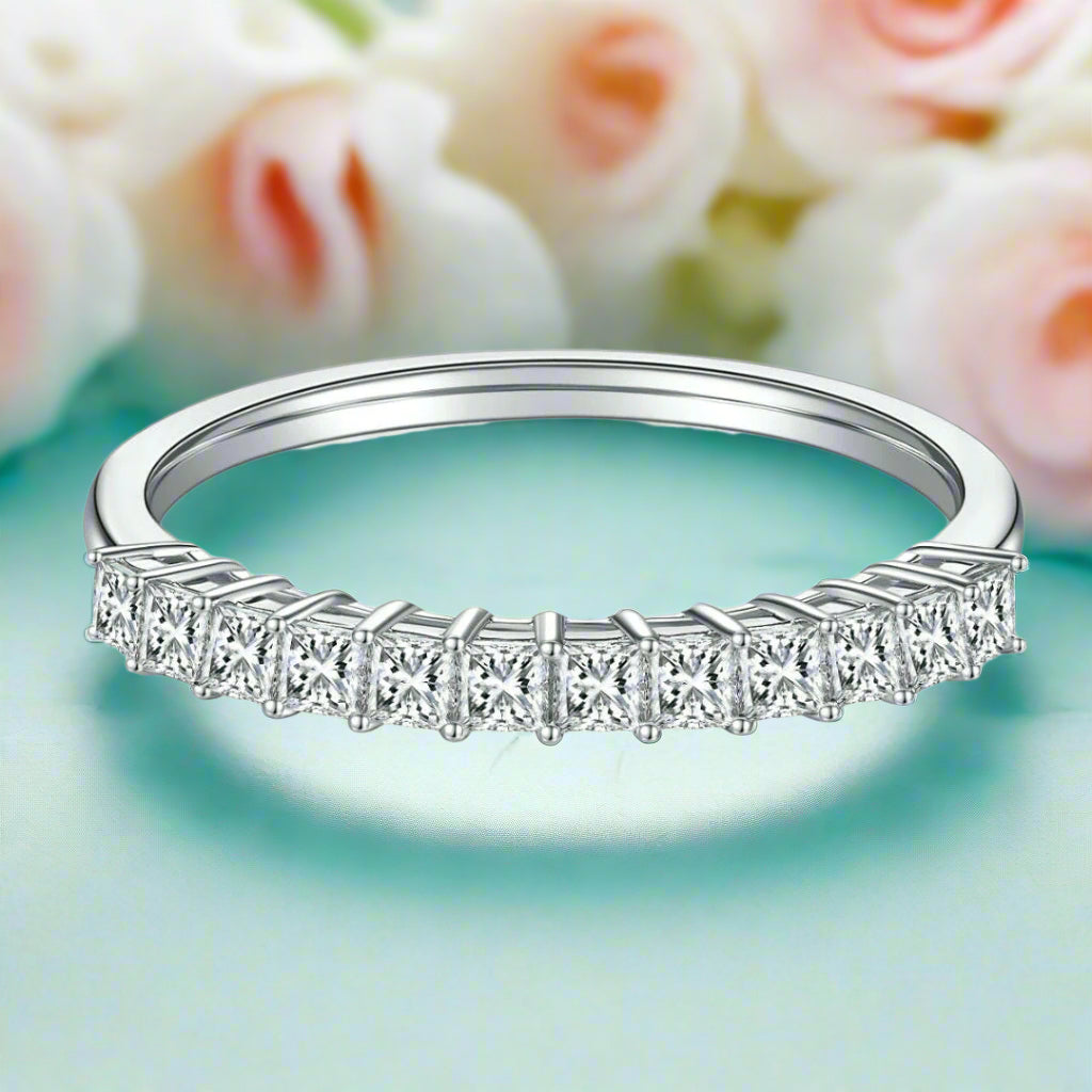 White Gold Wedding Band with Half Eternity Princess-Cut Diamond-Evani Naomi Jewelry