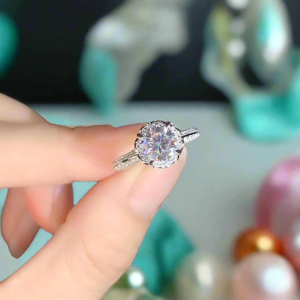 White Gold Wish Blossom Diamond Engagement Ring-Evani Jewelry