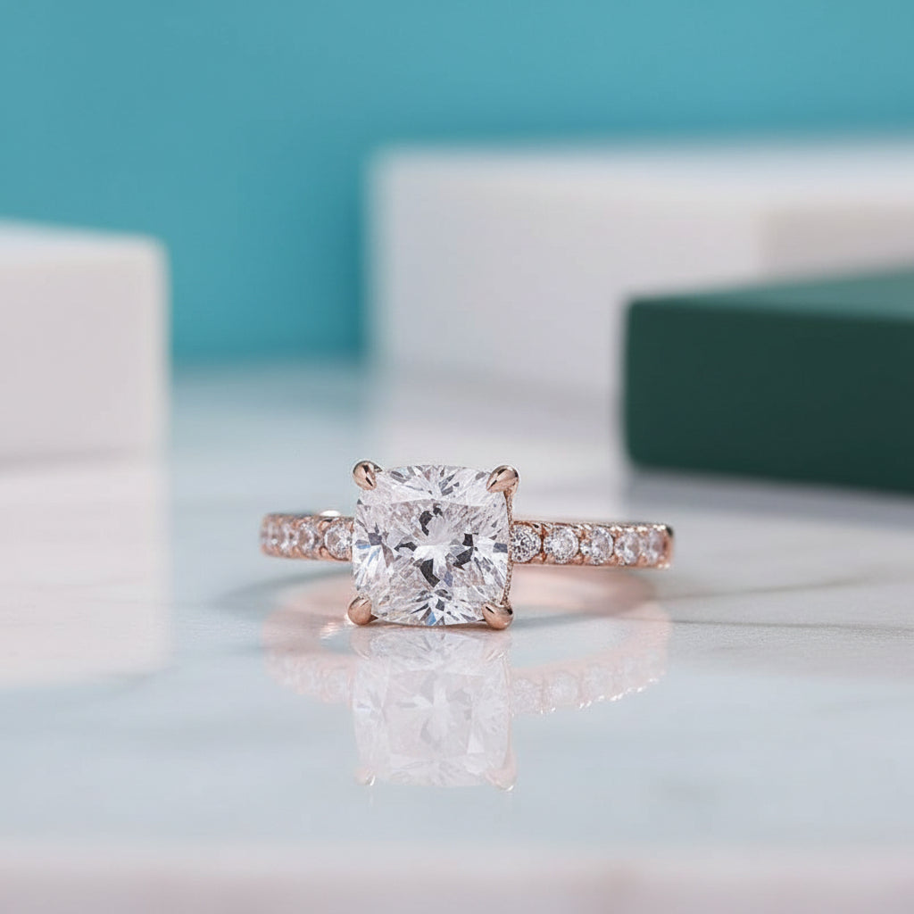 White Sapphire 1.5 ct Cushion-cut Diamond Rose Gold Engagement Ring-Evani Jewelry