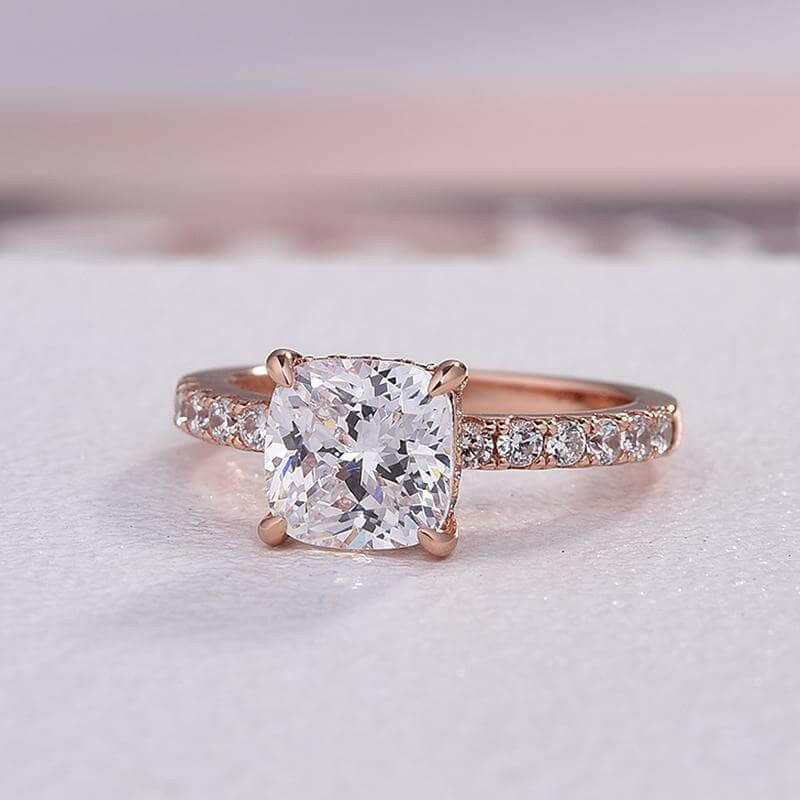 White Sapphire 1.5 ct Cushion-cut Diamond Rose Gold Engagement Ring-Evani Naomi Jewelry