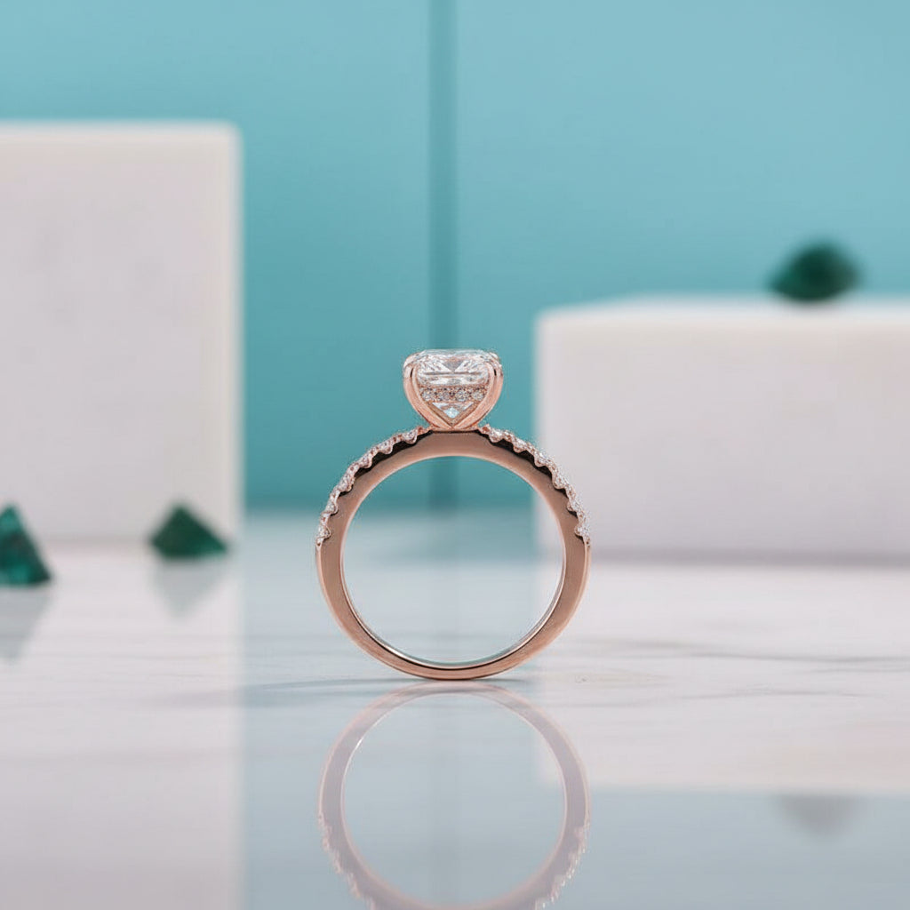 White Sapphire 1.5 ct Cushion-cut Diamond Rose Gold Engagement Ring-Evani Jewelry