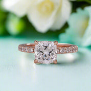 White Sapphire 1.5 ct Cushion-cut Diamond Rose Gold Engagement Ring-Evani Naomi Jewelry