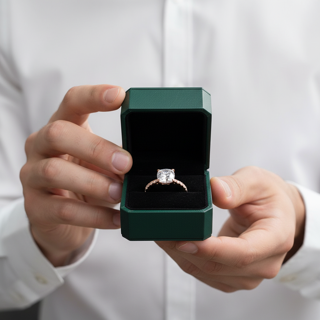 White Sapphire 1.5 ct Cushion-cut Diamond Option Rose Gold Engagement Ring - Evani Naomi Jewelry