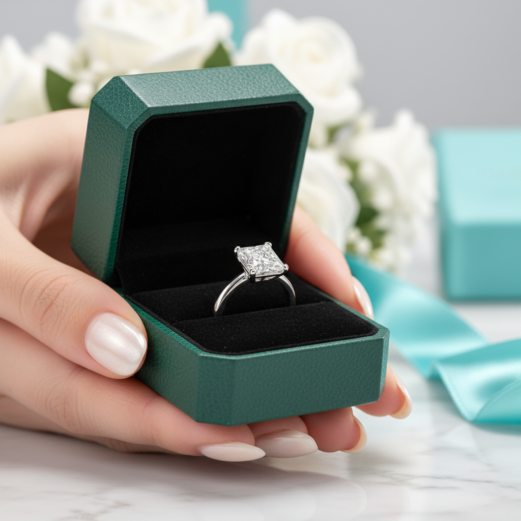 White Gold Engagement Ring with 2.0ct Princess Cut Diamond Option