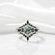 Wild and Forever Intertwined- Hexagon Shape Moss Agate Wedding Rings