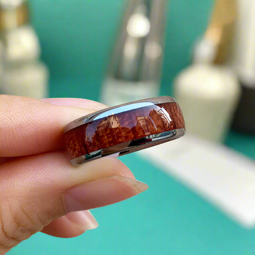 Wood Inlay 8mm Tungsten Wedding Band-Evani Naomi Jewelry